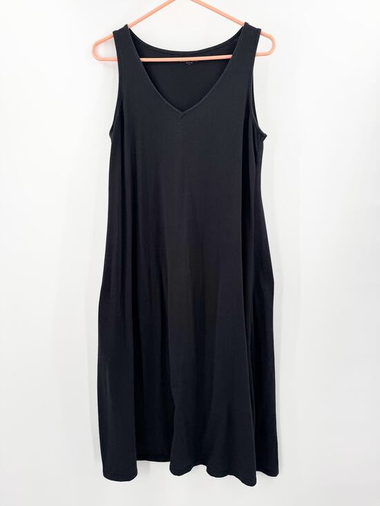 Eileen Fisher Dresses & Skirts - Eileen Fisher Dress Womens Small Black Midi Organic Cotton Stretch Jersey Vneck